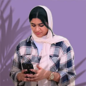 I'm looking at the phone in my hand with lavender background